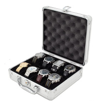 Silver delicate 8 Watch Case for Collectors Briefcase Store with Safe Aluminum Handle travel watch case